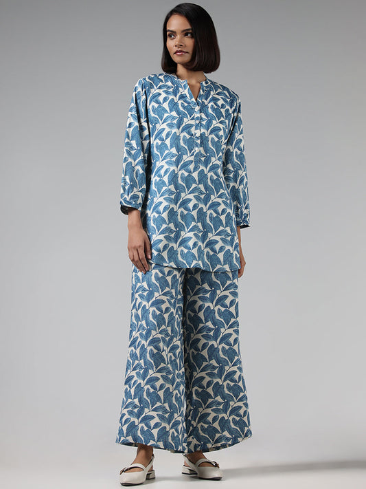 Utsa Blue Leaf Printed Kurti