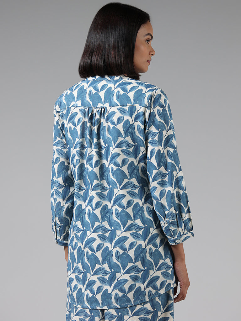 Utsa Blue Leaf Printed Kurti