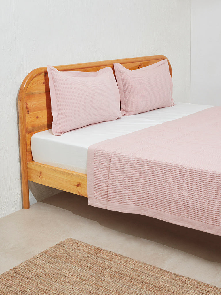 Westside Home Pink Waffle Textured Double Bedcover and Pillowcase Set