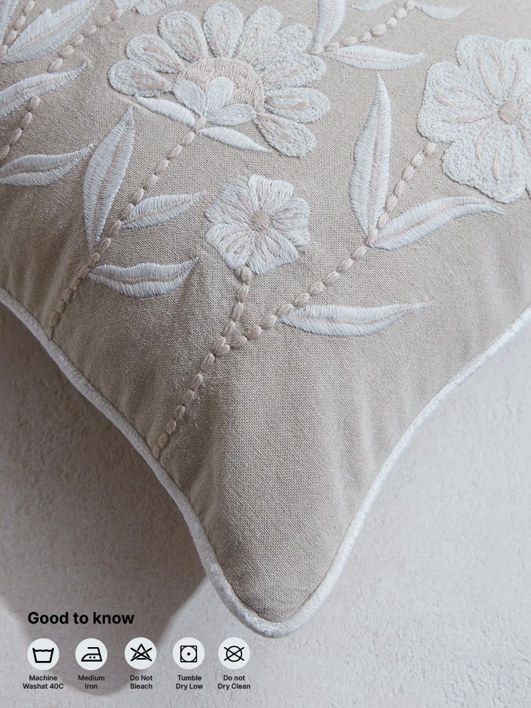 Westside Home White Floral Design Cushion Cover