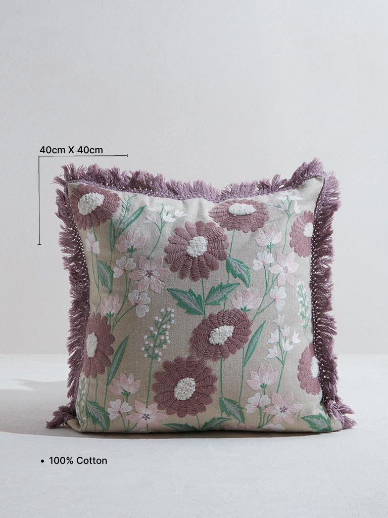 Westside Home Mauve Floral Embroidered Cushion Cover