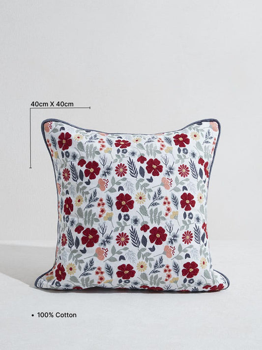 Westside Home Red Floral Embroidered Cushion Cover