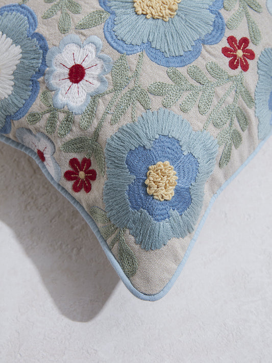 Westside Home Aqua Floral Embroidered Cushion Cover