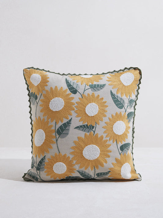 Westside Home Yellow Sunflower Printed Cushion Cover