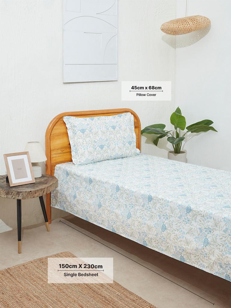 Westside Home Aqua Meadow Print Single Bed Flat Sheet