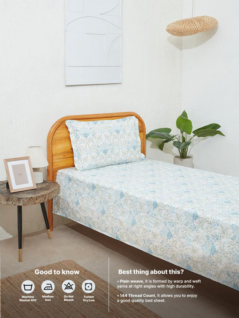 Westside Home Aqua Meadow Print Single Bed Flat Sheet