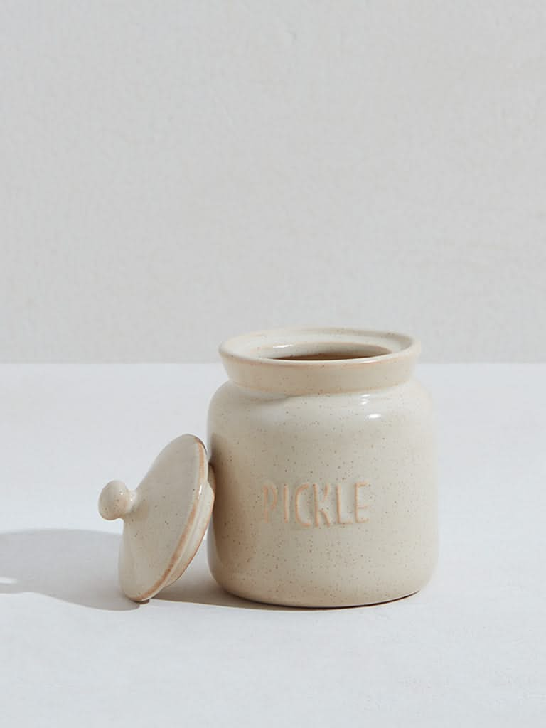 Westside Home Beige Text Embossed Pickle Storage Jar