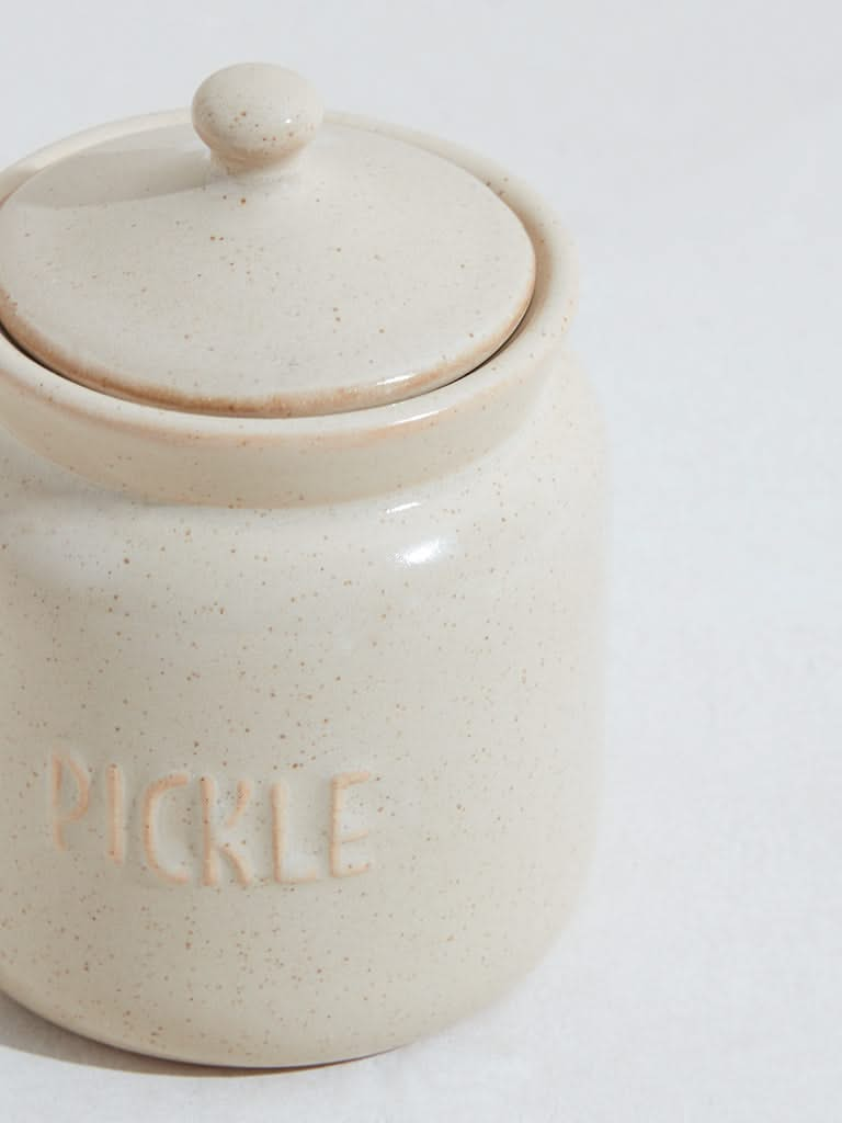 Westside Home Beige Text Embossed Pickle Storage Jar