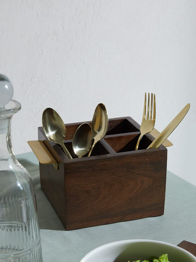 Westside Home Dark Brown Cutlery Caddy