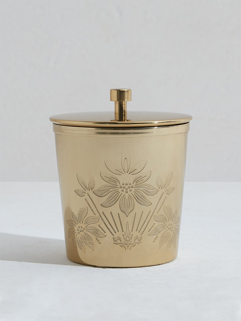 Westside Home Dull Gold Damask Design Metal Jar-Small