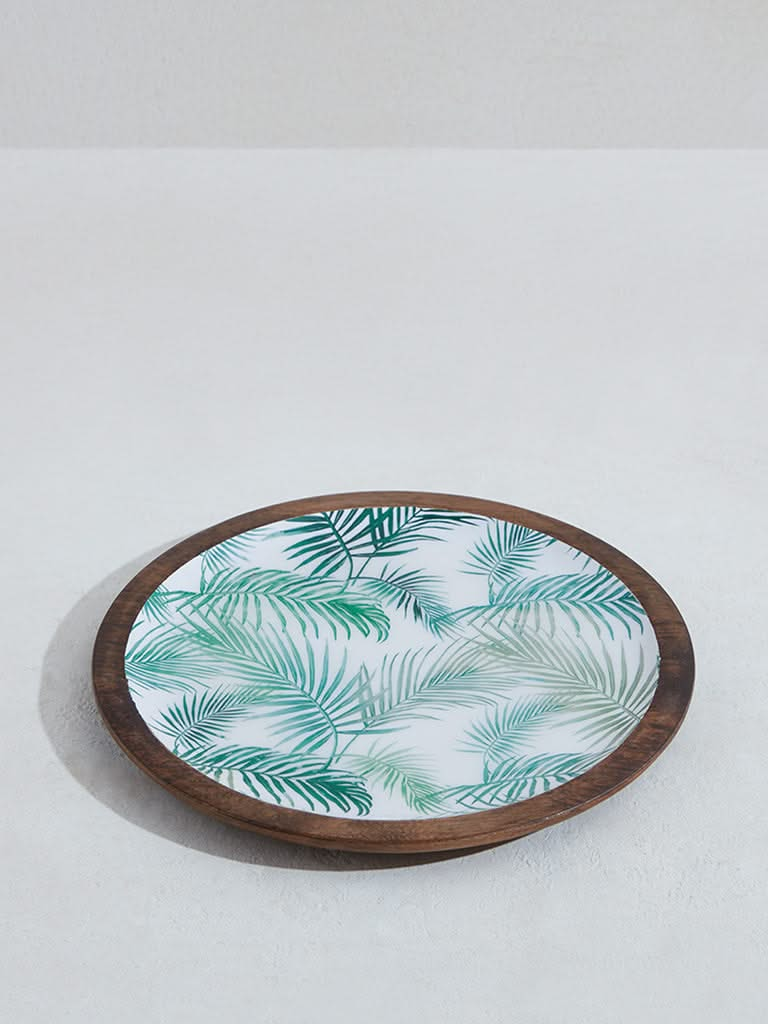 Westside Home Green Leaf Print Dinner Plate