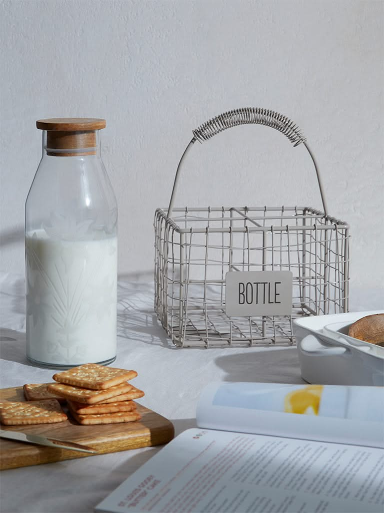 Westside Home Clear Damask Design Milk Bottle