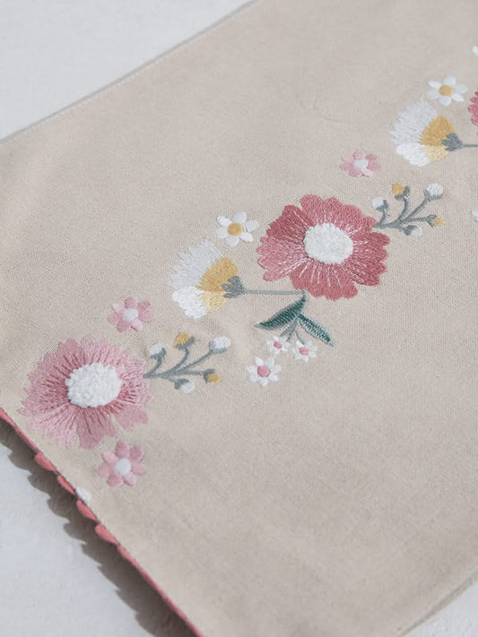 Westside Home Pink Floral Embroidered Table Runner