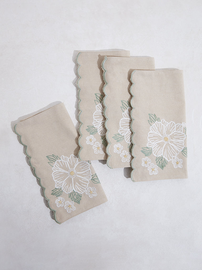 Westside Home Beige Floral Detailed Placemats - (Set of 4)