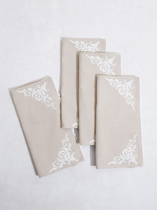 Westside Home Beige Damask Detailed Placemats - (Set of 4)