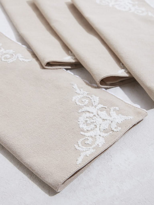 Westside Home Beige Damask Detailed Placemats - (Set of 4)