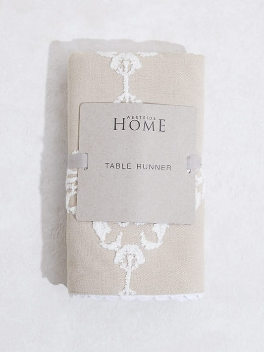 Westside Home Beige Damask Detailed Table Runner