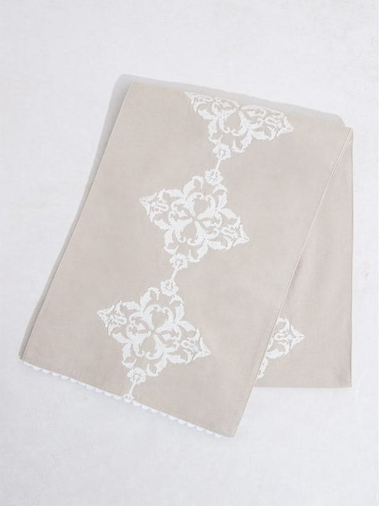 Westside Home Beige Damask Detailed Table Runner