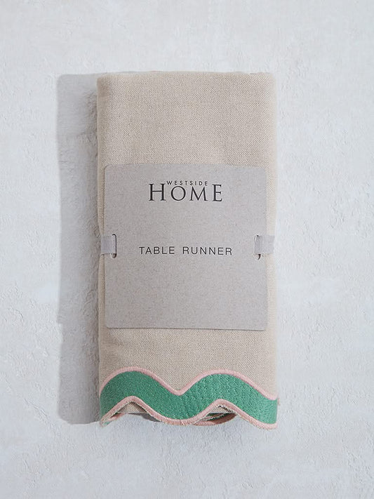 Westside Home Green Scallop Detailed Table Runner