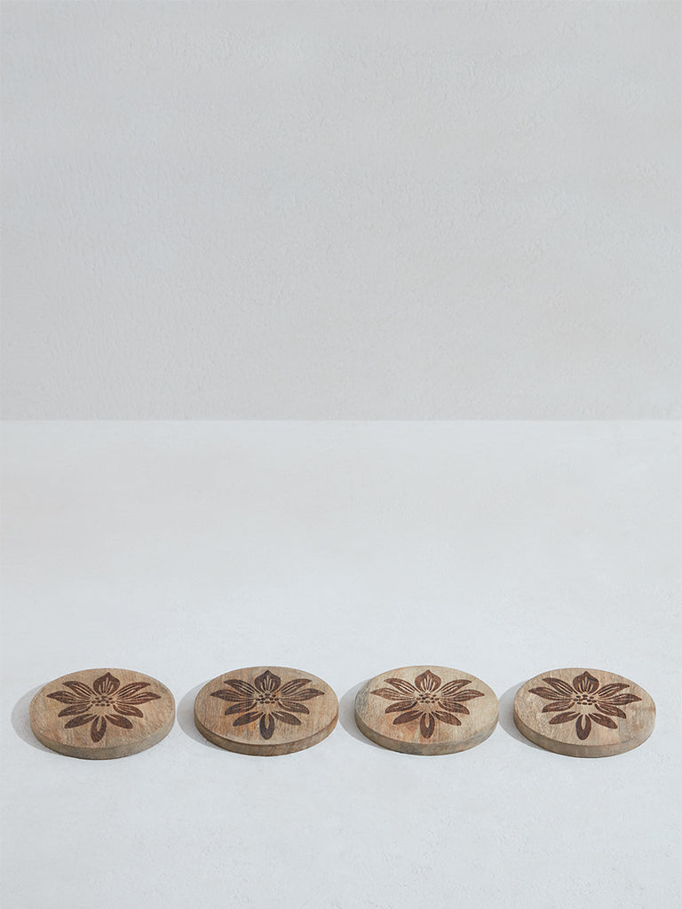 Westside Home Brown Damask Design Coasters (Set of 4)