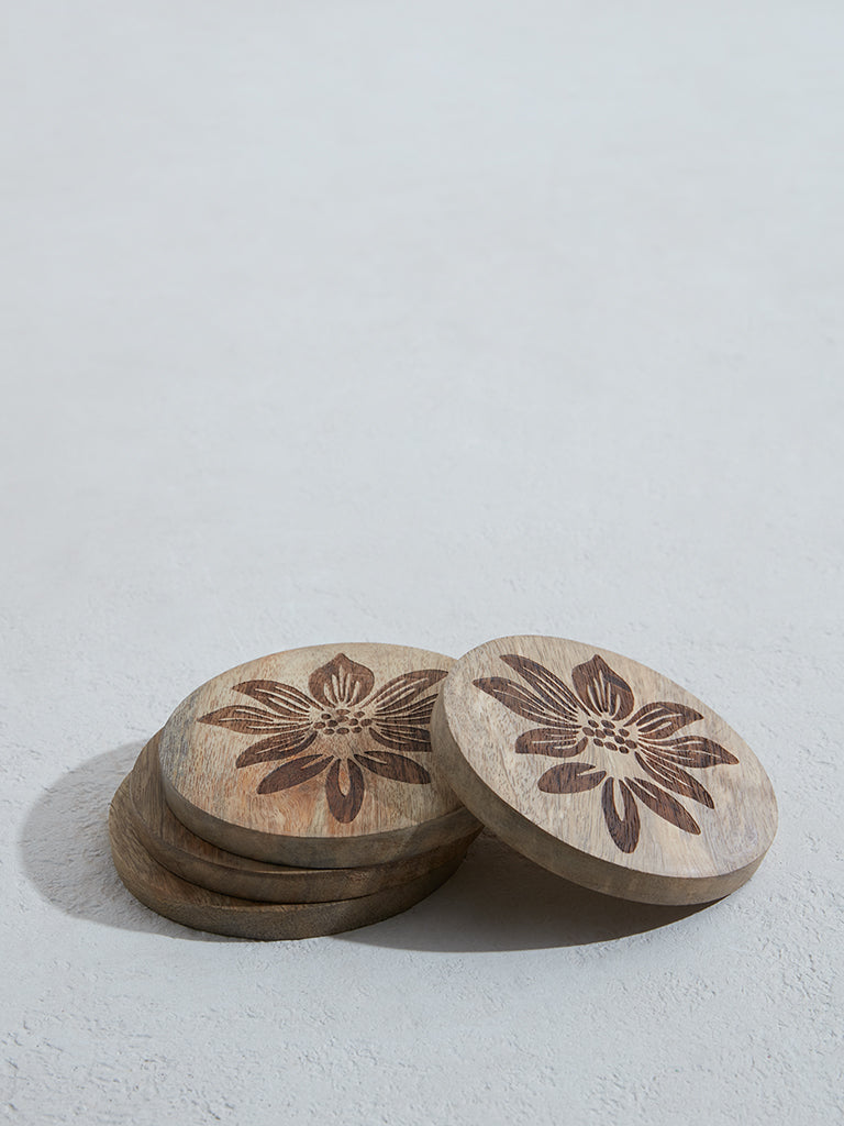 Westside Home Brown Damask Design Coasters (Set of 4)