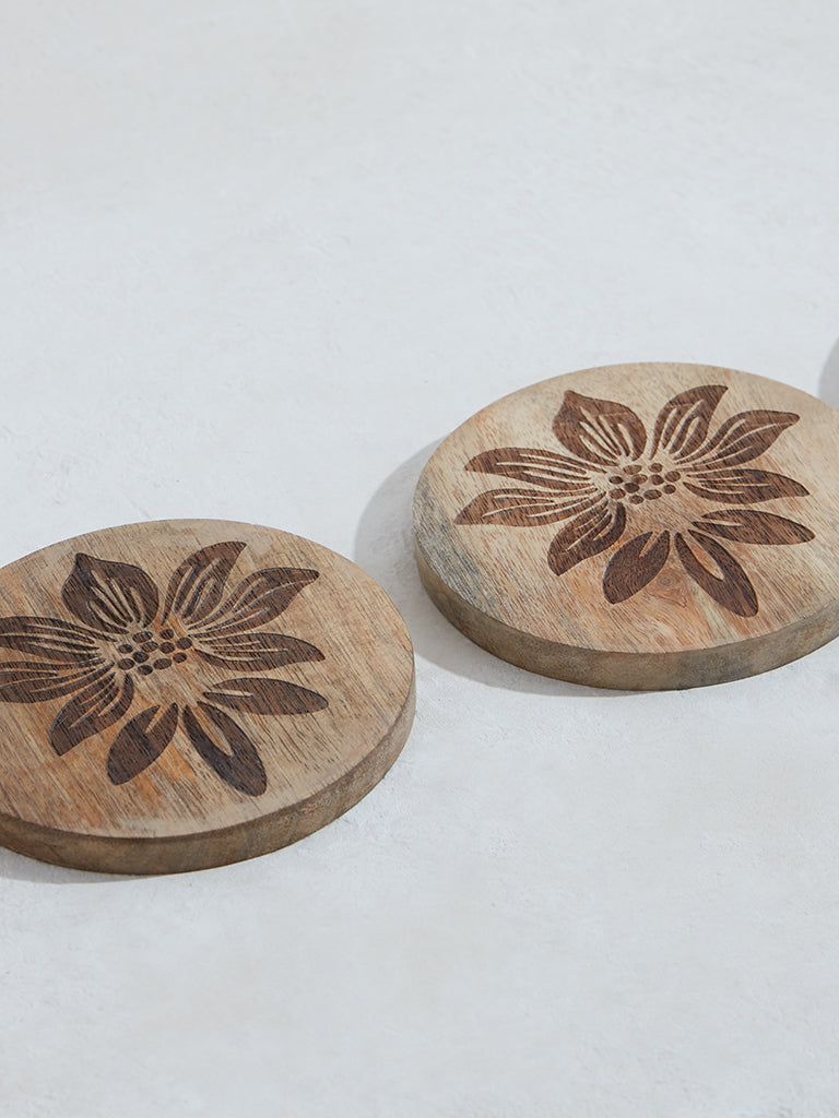 Westside Home Brown Damask Design Coasters (Set of 4)