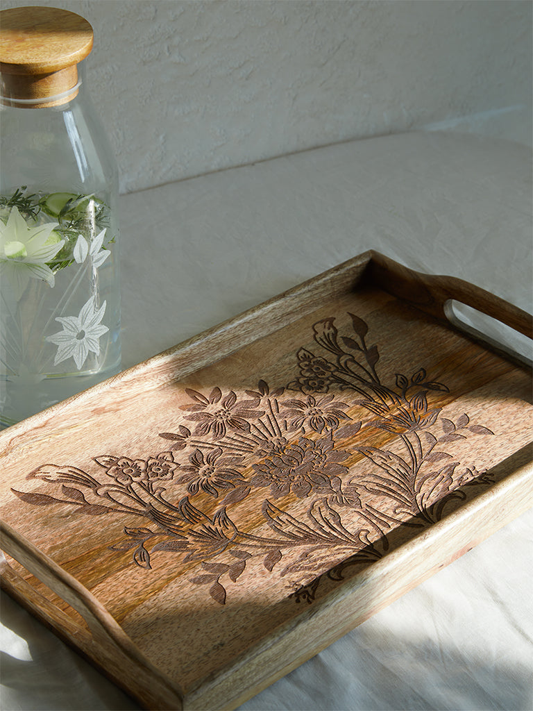 Westside Home Light Brown Floral Design Tray