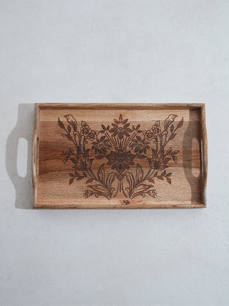 Westside Home Light Brown Floral Design Tray