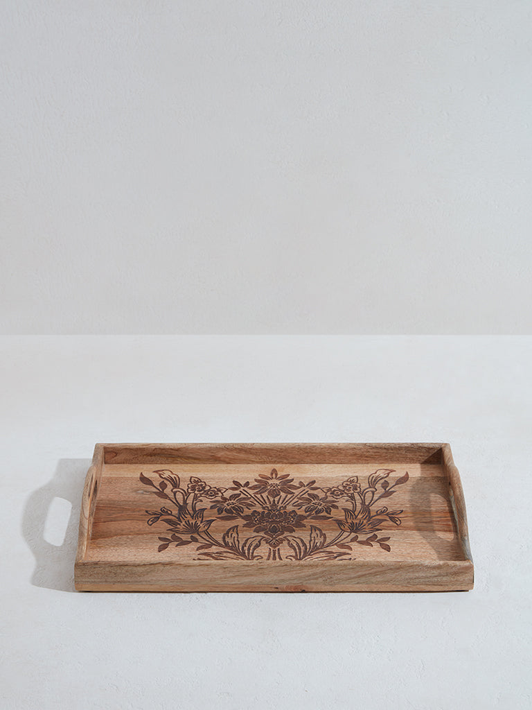 Westside Home Light Brown Floral Design Tray