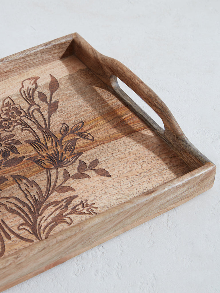 Westside Home Light Brown Floral Design Tray