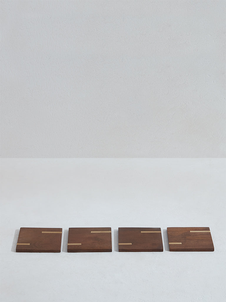 Westside Home Dark Brown Wooden Coasters (Set of 4)