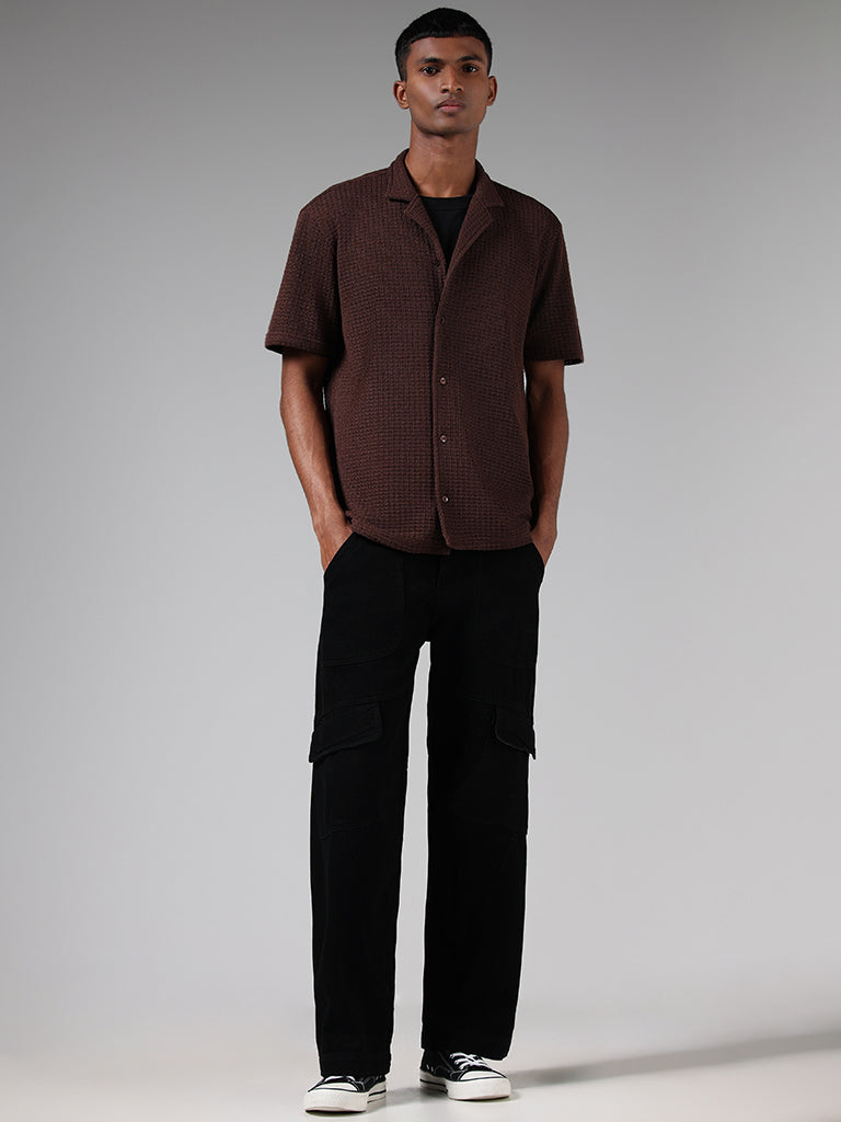 Nuon Brown Relaxed-Fit Knitted Shirt