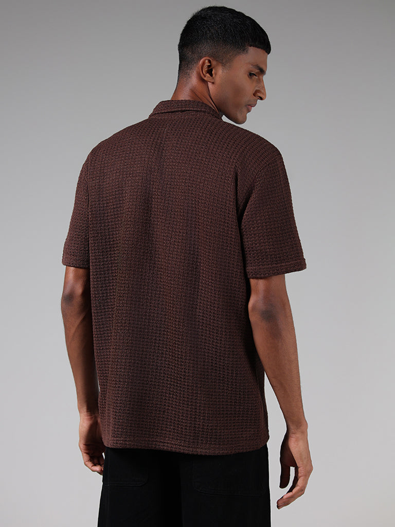 Nuon Brown Relaxed-Fit Knitted Shirt