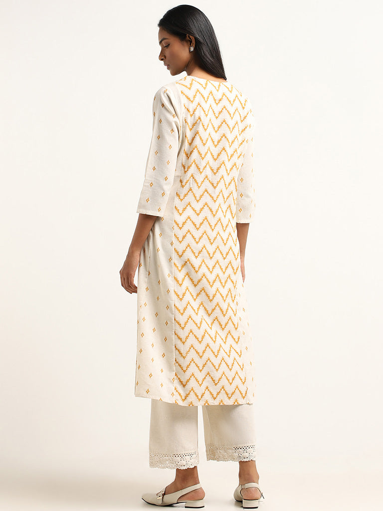 Utsa Off-White Embroidered Blended Linen Kurta