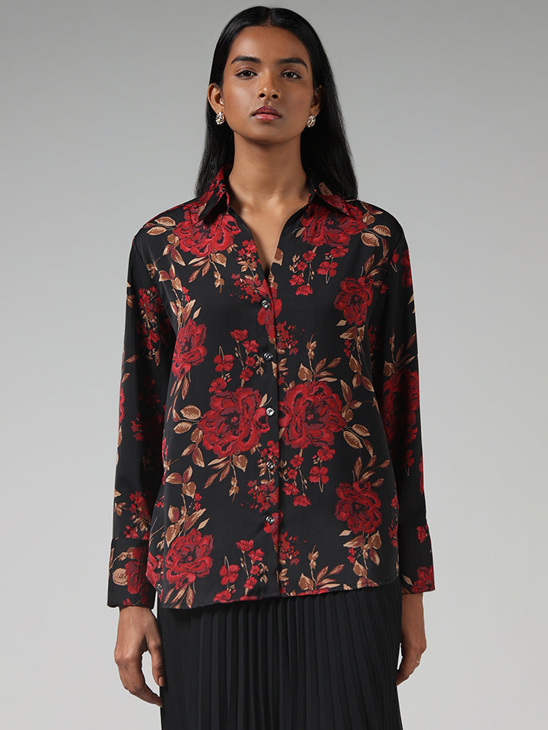 Wardrobe Black Floral Printed Shirt