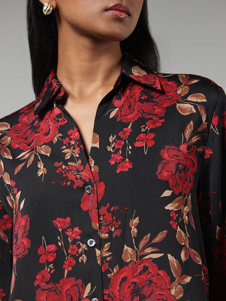 Wardrobe Black Floral Printed Shirt