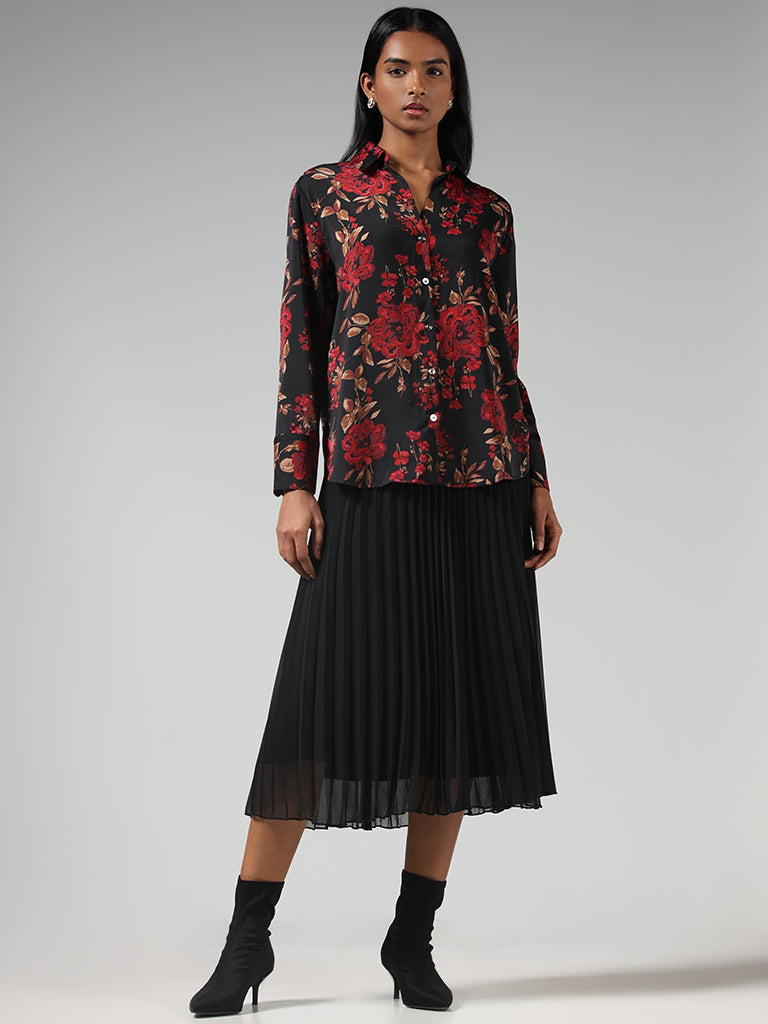 Wardrobe Black Floral Printed Shirt