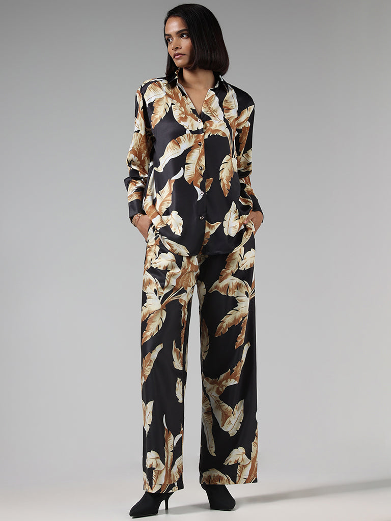 Wardrobe Black Leaf Printed Trousers