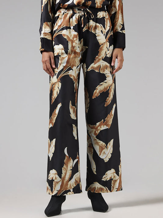 Wardrobe Black Leaf Printed Trousers