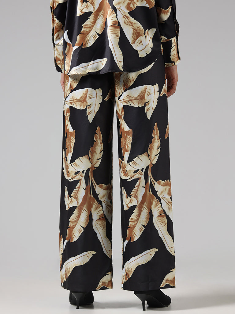 Wardrobe Black Leaf Printed Trousers