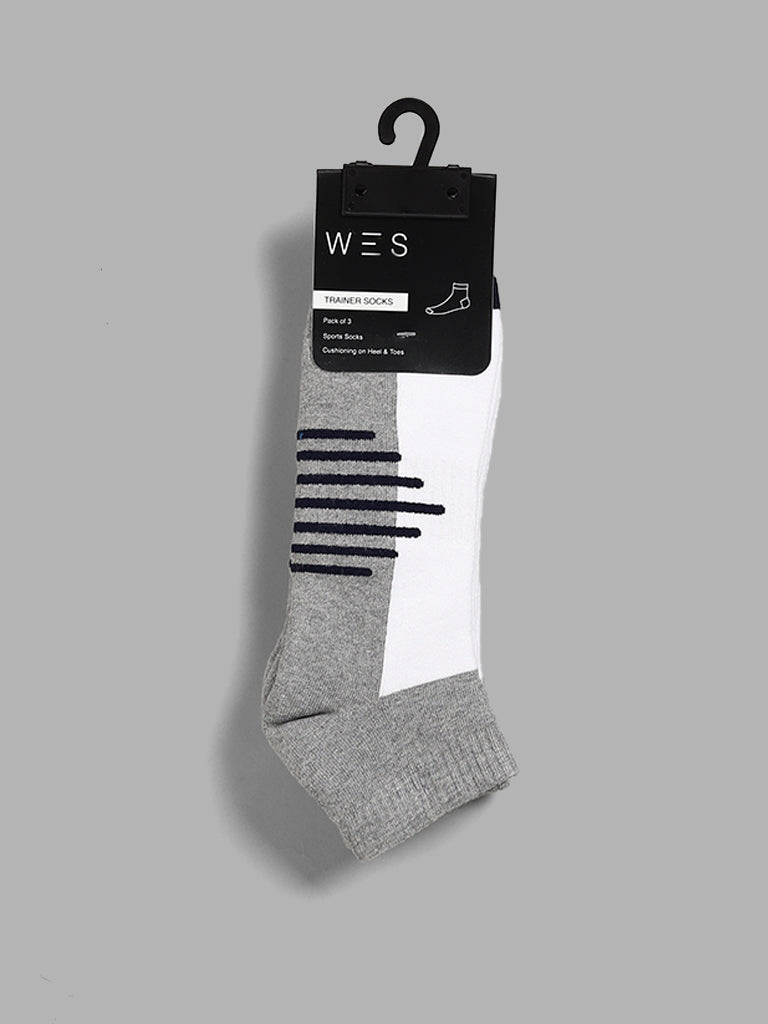 WES Lounge Grey Printed Cotton Blend Trainer Socks - Pack of 3