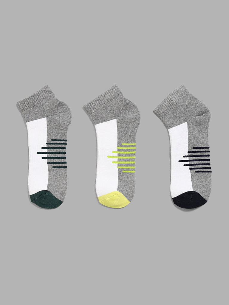 WES Lounge Grey Printed Cotton Blend Trainer Socks - Pack of 3