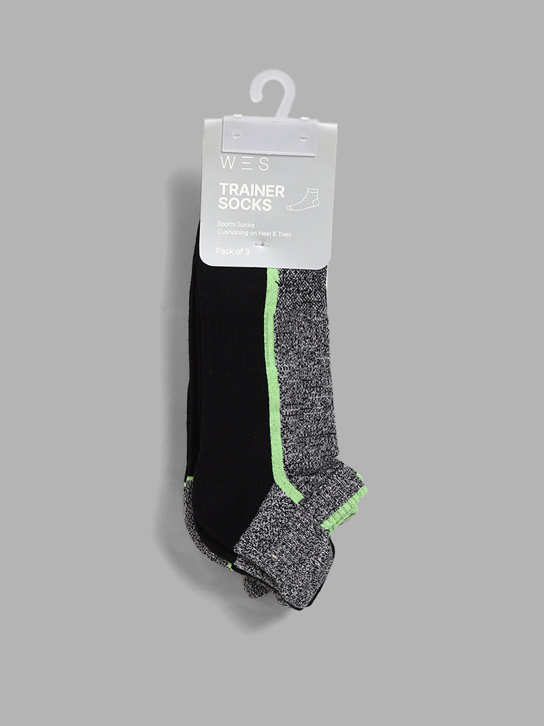 WES Lounge Black Cotton Blend Trainer Socks - Pack of 3