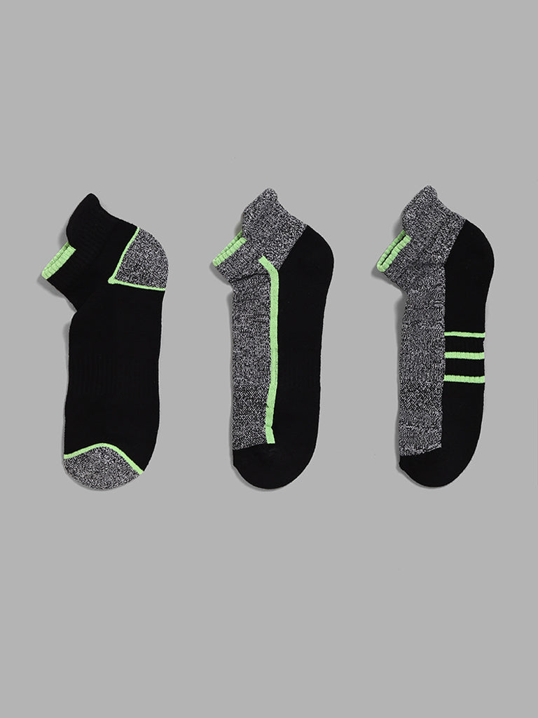 WES Lounge Black Cotton Blend Trainer Socks - Pack of 3