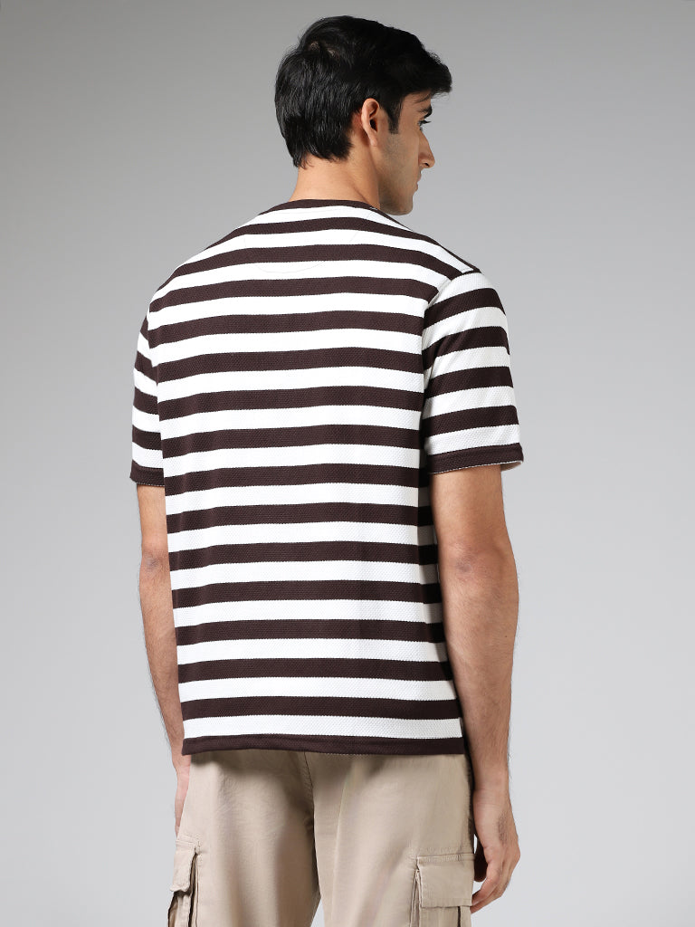 WES Lounge Brown & White Striped Cotton Blend Relaxed-Fit T-Shirt