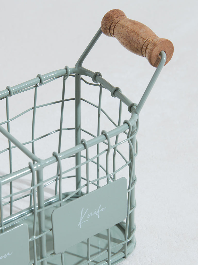 Westside Home Mint Wired Cutlery Caddy With Wooden Handles