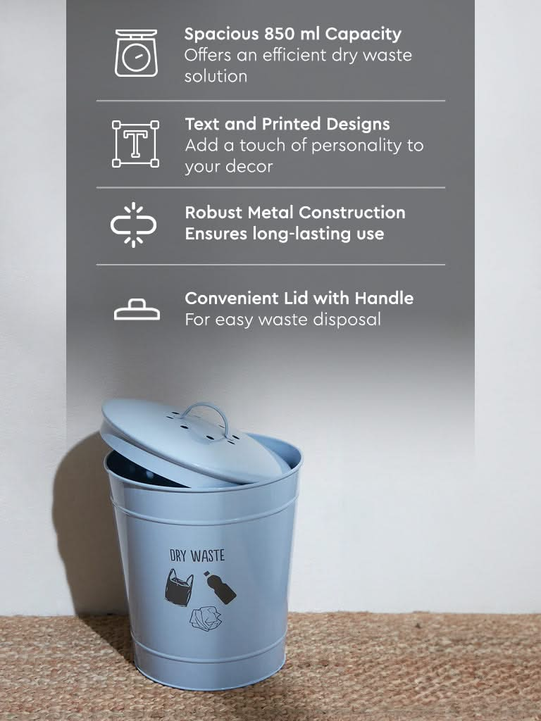 Westside Home Light Blue Typographic Dry Waste Dustbin