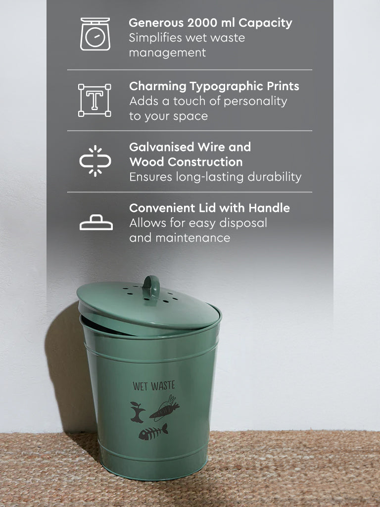 Westside Home Green Typographic Wet Waste Dustbin