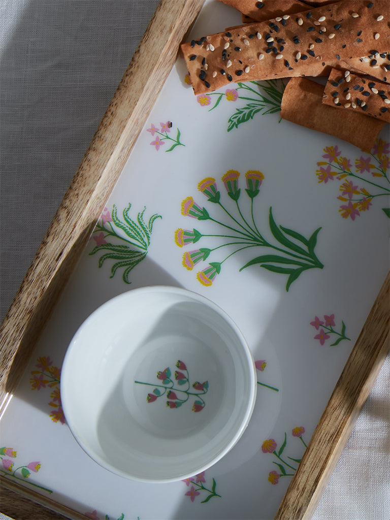 Westside Home White Floral Printed Small Bowl