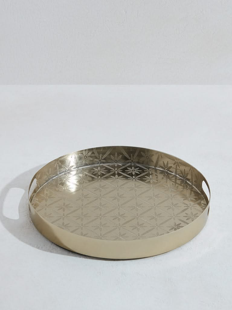 Westside Home Dull Gold Geometric Textured Serving Tray